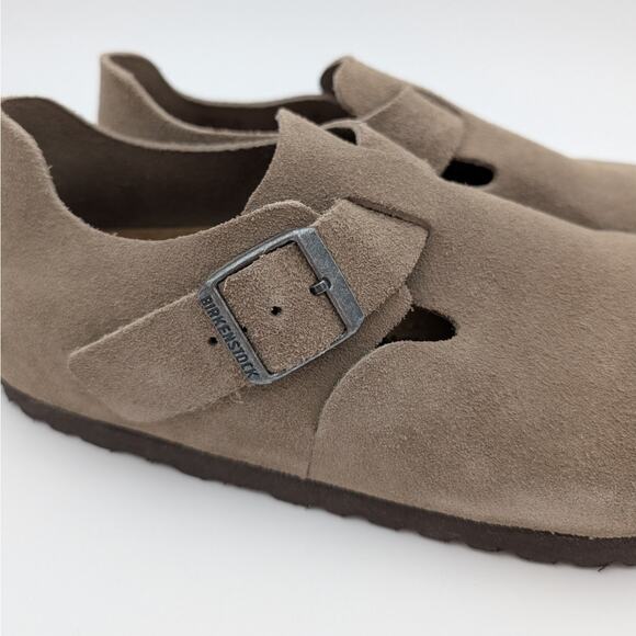 Birkenstock London Buckle Clog Suede Taupe Logo Unisex Size M4/W6 EU37 - Picture 11 of 12